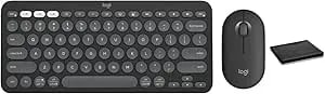 Logitech Pebble 2 Combo Wireless Keyboard And Mouse Bundle, Compact Slim Design, Bluetooth & Logi Bolt, Silent Scissor Keys, Multi-Device Pairing, Windows Mac Ipad Chrome - Graphite, Includes Cloth