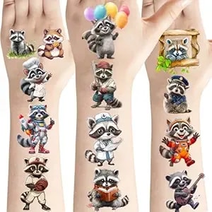 232 Pcs Raccoon Tattoos Temporary Stickers Zoo Jungle Animals Theme Birthday Party Favors Supplies Decorations Tattoo