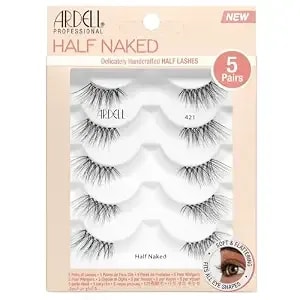 Ardell Naked Half Lashes 421, Half Eyelashes Wispy Cat Eye Lashes Strips - Natural-Looking Lift, Blends Seamlessly With Outer Corner Strip Lash Fake Eyelash Human Hair, All-Day Wear, 5 Pairs
