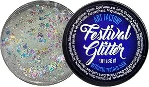 Art Factory Snowflake Iridescent Clear Body Glitter Gel – Chunky Cosmetic Glitter For Face, Hair & Body – Festival Rave Makeup, Long Wear Hair Glitter Paint, Shimmer Party Accessories For Women & Men