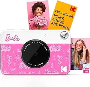 Barbie X Kodak Printomatic Full-Color Instant Print Digital Camera – 5mp Portable Barbie Camera Prints Colorful 2x3” Sticky-Back Photos – Signature Style