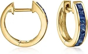 Ross-Simons 0.80 Ct. T.W. Square-Cut Sapphire Huggie Hoop Earrings In 14kt Yellow Gold