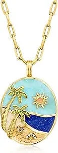 Ross-Simons 0.26 Ct. T.W. Multi-Gemstone Beach Pendant Paper Clip Link Necklace In 18kt Gold Over Sterling