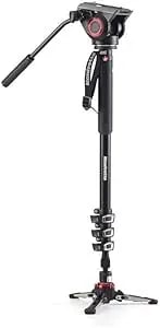 Manfrotto Video Monopod XPRO+, Camera And Video Support Rod With Video Head, 4-Section In Aluminum With Fluid Base, Photography Accessories For Content Creation, Video, Vlogging
