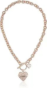 Guess Women'S Toggle Logo Charm Necklace, Rose Gold, One Size