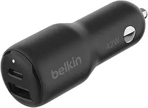 Belkin Boostcharge 42-Watt Dual Port Fast Car Charger W/30W USB-C & 12W USB-A Ports For Iphone 16, 16 Pro, Galaxy S25, S24, Pixel 9 & 8, Nintendo Switch 2 & More - Black