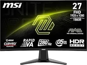 Msi Mag 276cxf 27-Inch 1920 X 1080 (Fhd) Curved Monitor, 280hz, Hdmi, Displayport, Vga Port, Vesa Mountable, Tilt, Speaker, Slim Bezel, 0.5ms, Black