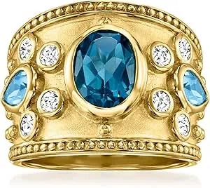 Ross-Simons 3.70 Ct. T.W. London Blue, Swiss Blue And White Topaz Ring In 18kt Gold Over Sterling