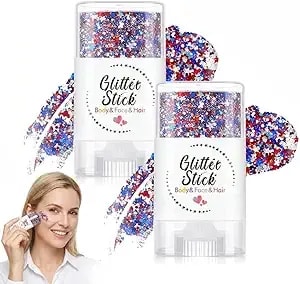 4th Of July Glitter Stick, 2026 New Waterproof Red White Blue Glitter Stick, Face Body Glitter Stick Glitter Makeup For Patriotic Celebrations, 4th Of July & 250th Anniversary Football (2 Pcs #1)