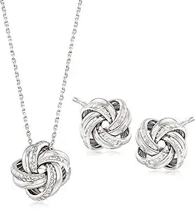 Ross-Simons Italian Sterling Silver Jewelry Set: Love Knot Necklace And Earrings. 20 Inches