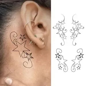 Minimalist Star Temporary Tattoos – Set Of 2 Semi-Permanent Fake Tattoos, Waterproof Fine Line Star Design For Ear, Hand & Neck