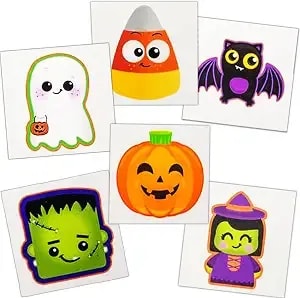4e'S Novelty 144 Pack Halloween Temporary Tattoos For Kids - 2" Individually Wrapped Non-Toxic Tattoos Bulk In 6 Designs, Best For Halloween Party Favors Goodie Bag Filler Trick Or Treat Prizes