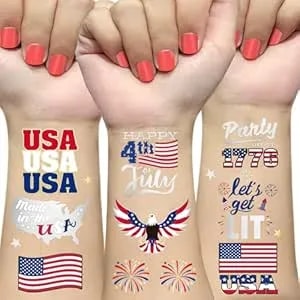 Fourth Of July Decorations Temporary Tattoos 30 Giltter Style Red White And Blue Patriotic Party Supplies 4th Of July Accessories Usa America Flag Memorial Day Independence Day Labor Day