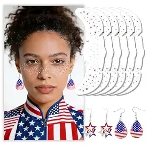 6 Pcs 4th Of July Face Tattoos, 2 Pair Of Patriotic Earrings For Women Red White And Blue Earrings Glitter Freckles Face Tattoo 4th Of July Jewelry Accessories 250 Anniversary Usa Merchandise (face10)