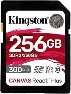 Kingston Canvas React Plus 256GB SD Card - SDXC UHS-II - 300R/260W U3 V90 - Full HD/4K/8K - SDR2/256GB