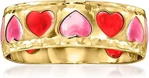 Ross-Simons Italian Pink And Red Enamel Heart Ring In 14kt Yellow Gold