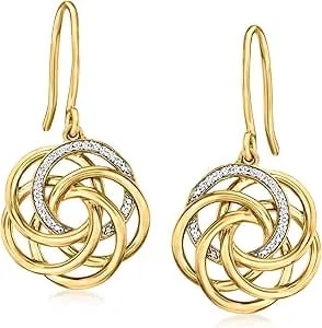 Ross-Simons 0.10 Ct. T.W. Diamond Interlocking-Circle Drop Earrings In 18kt Gold Over Sterling