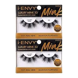 I-Envy Luxury Mink Collection False Eyelashes 100% Real Mink Glamorous Eye Look Lashes Maximum Fluffiness 3d Multi-Curl Angle (2 Pack)