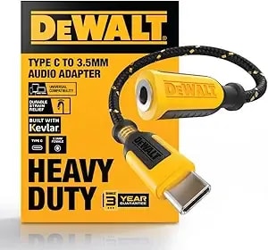 Dewalt Aux To Usb C Adapter – 3.5mm To Usb C Audio Headphone Jack Dongle With Dac Chip, Ctia Compatible, Kevlar-Reinforced Cable For Iphone 17 16 15, Samsung Galaxy, Ipad & Macbook