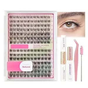 Diy Lash Extension Kit,Breeze Wispy Cluster Eyelash Extensions,D Curl 10-16mm Individual Lash Clusters With Lash Bond And Seal,Tweezers For Self-Application (Natural Style)