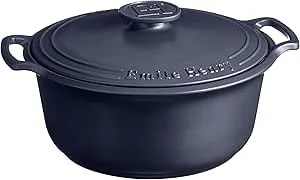 Emile Henry Made In France Sublime Ceramic 7.5 Qt. Round Dutch Oven, Indigo