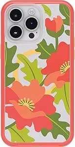 Otterbox Iphone 14 Pro Max Symmetry Series Clear Case - Quilted Poppies (Red), Snaps To Magsafe, Ultra-Sleek, Raised Edges Protect Camera & Screen