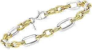 Ross-Simons Italian Sterling Silver And 18kt Gold Over Sterling Alternating Cable And Paper Clip Link Bracelet