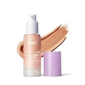 Joah Crystal Glow Peptide-Infused Foundation, 2-In-1 Multitasking Korean Makeup With Blurring Face Primer, Luminizer, Hydration & Skin Defense For A Flawless Finish, 1.01 Oz, Light Cool