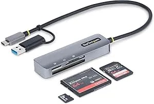 Startech.Com USB 3.0 Multi-Media Memory Card Reader, SD/Microsd/Compactflash, USB-C External Card Reader With USB-A Adapter