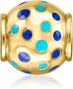 Ross-Simons Tonal Blue Enamel Dotted Bead Charm In 18kt Gold Over Sterling