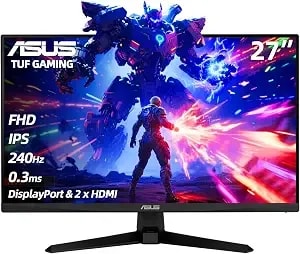 Asus Tuf Gaming 27" Fhd Monitor, 240hz, 0.3ms, Fast Ips, G-Sync Compatible, Freesync Premium, Extreme Low Motion Blur Sync, 99% Srgb, Displayport& 2 X Hdmi, Tilt Adjustment, Gaming Ai, Black