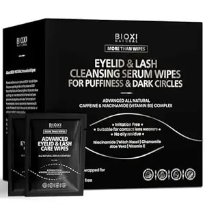 Eyelid & Lash Cleansing Serum 60 Wipes For Puffiness & Dark Circles Gentle Eye Area Care - Advanced Natural Korean Formula With Caffeine, Niacinamide, Chamomile, Aloe Vera, Vitamin E, Witch Hazel