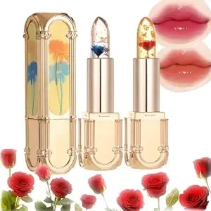 Flower Color Changing Lipstick,Crystal Flower Jelly Lipstick,Flower Jelly Lipstick Set Temperature Change Moisturizer,Clear Jelly Lipstick Color Changing,Non-Sticky Lip Gloss (Mix)