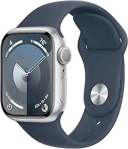 Apple Watch Series 9 [Gps, 41mm] Silver Aluminum Case With Storm Blue Sport Band, S/M (Renewed)