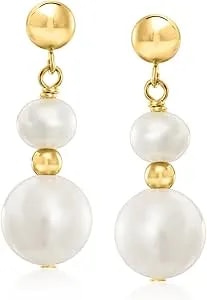 Ross-Simons 5-9mm Cultured Pearl Drop Earrings In 14kt Yellow Gold