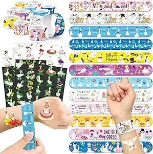 96 Pcs Silly Goose Party Favors Set – 72 Pre-Cut Temporary Tattoos & 24 Slap Bracelets For Kids, Fun Goose-Themed Birthday Party Supplies, Classroom Rewards & Silly Celebration Decorations