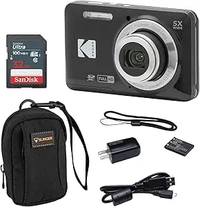Kodak Pixpro fz55-Bk 16mp Digital Camera 5x Optical Zoom 28mm Wide Angle 1080p Full Hd Video 2.7" Lcd Vlogging Camera. Bundle With Sd Card And Slinger Camera Bag (Black)