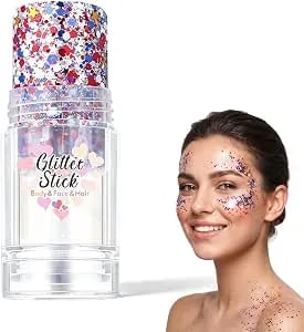 2026 Upgraded Red White And Blue Glitter Stick, Glitter Stick For Face, Multi-Functional Hair Glitter For Festival Makeup, Easy Apply Patriotic Chunky Glitter For World Cup (1, Colorful A)