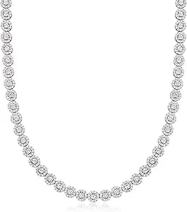 Ross-Simons 13.00 Ct. T.W. Cz Halo Tennis Necklace In Sterling Silver