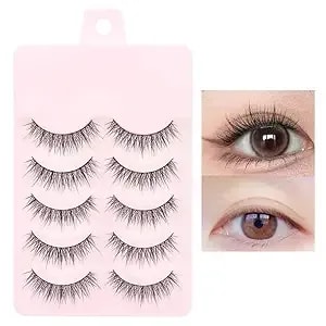 False Eyelashes Natural Look, Short Lashes Strip Cross Thin Band,8-10mm Handmade Lightweight Wispy Reusable Fake Eyelashes For Daily