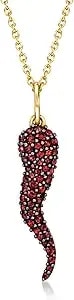Ross-Simons 0.50 Ct. T.W. Garnet Italian Horn Pendant Necklace In 18kt Gold Over Sterling. 18 Inches