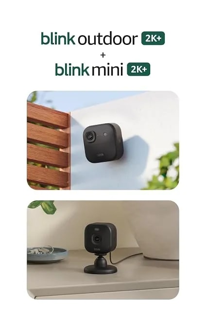 Blink Outdoor 2k+ And Mini 2k+ (Newest Model) — Wireless And Plug-In 2k Resolution Smart Security Cameras, Sync Module Core Included — 2 Cameras (Black)