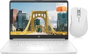 Hp Portable 14" Hd Laptop, Intel Quad-Core n4120, 8gb Ram, 64gb Emmc, 1 Year Office 365, Webcam, Sd Card Reader, Hdmi, Wi-Fi, Win 11 S, Thunderobot ml101 Wireless Mouse White Bundle