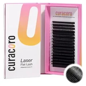 Curacoro Laser Flat Lash Extensions – Lightweight & Long-Lasting Flat Lashes With Laser-Enhanced Adhesion - True Black 0.18-Cc Curl 7mm-15mm Eyelash Extensions For Professionals