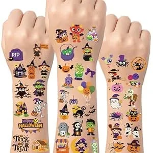 300pcs Sheets Halloween Temporary Tattoos For Kids, Cute Waterproof Fake Tattoos For Boys Girls, Pumpkin Witch Skeleton Ghost Spider Bat Halloween Party Favors Supplies, Trick Or Treat Decorations