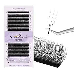 3d U Shape Lash Extensions Easy Fan Russian Volume U Eyelash C/D Curl 0.07mm Natural U Shaped 12 Rows Premade Eye Lashes Supply(Black,0.07c,8-12mm)