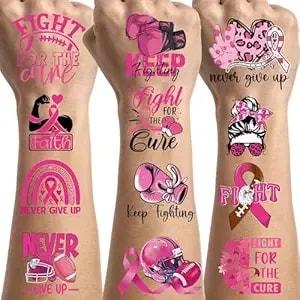 Breast Cancer Temporary Tattoos - 200+ Breast Cancer Awareness Tattoo Stickers For Party Favors, Fight Illness Party Decorations Supplies For Women (8 Sheets)
