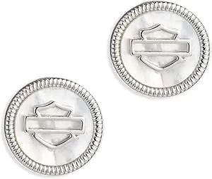 Harley-Davidson Women'S Mother Of Pearl Bar & Shield Logo Round Stud Earrings