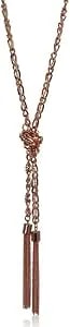 Guess Two-Tone Long Braided Knot Chain Tassel Necklace