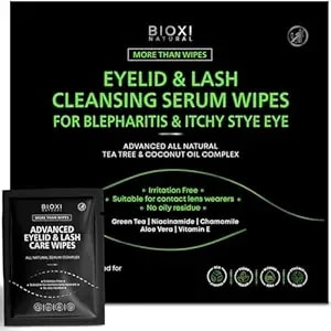 Eyelid & Lash Cleansing Serum 60 Wipes For Itchy Stye Eye - Gentle Eye Area Cleansing - Advanced Natural Korean Formula With Tea Tree, Coconut Oil, Green Tea, Chamomile, Aloe Vera, Vitamin E